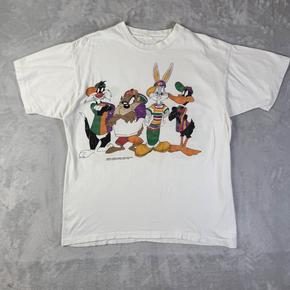 Vintage 1993 Looney Tunes Graphic T-Shirt Size XL* White Single Stitch